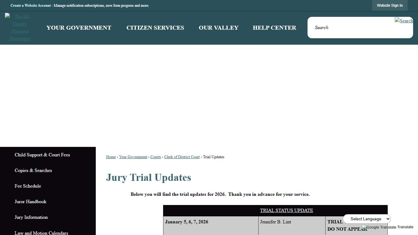 Jury Trial Updates Ravalli County, MT - Official Website